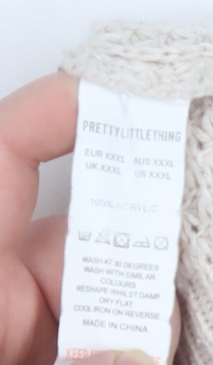PrettyLittleThing Women Beige 3XL Waffle Knit Crew Neck Jumper