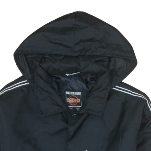 Wampum Mens Black Hooded Windbreaker Jacket L Nylon Snap Casual