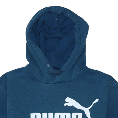 Puma Men Blue Pullover Hoodie Medium Logo Sports Fleece Sweatshirt