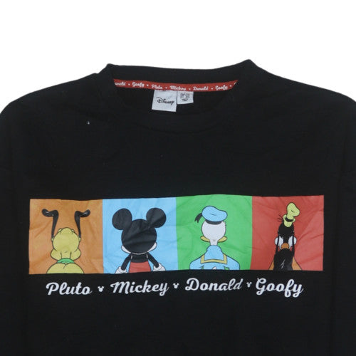 Disney Womens Black Large Sweatshirt Pluto Mickey Donald Goofy Graphic Print