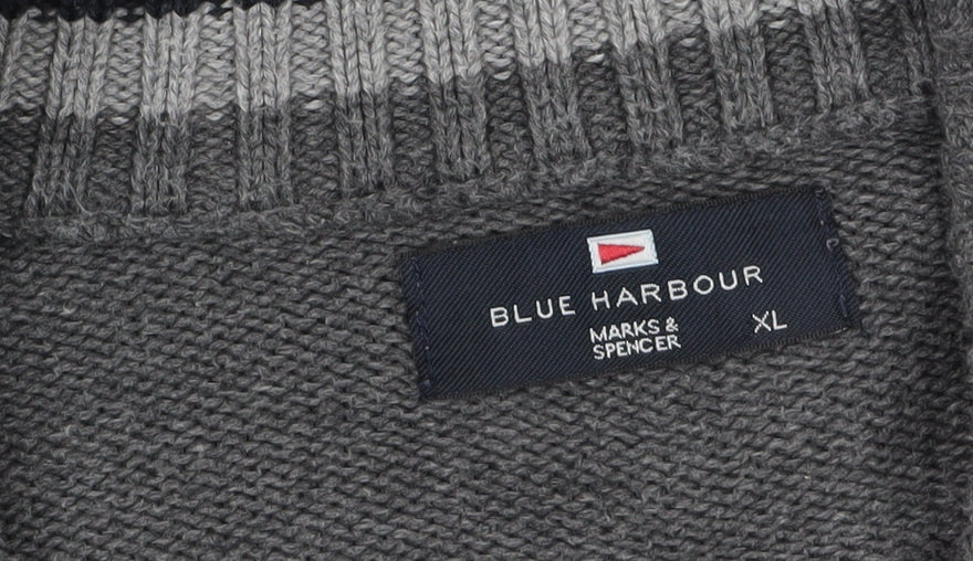 Marks and Spencer Blue Harbour Men’s Grey Cotton Henley Jumper XL