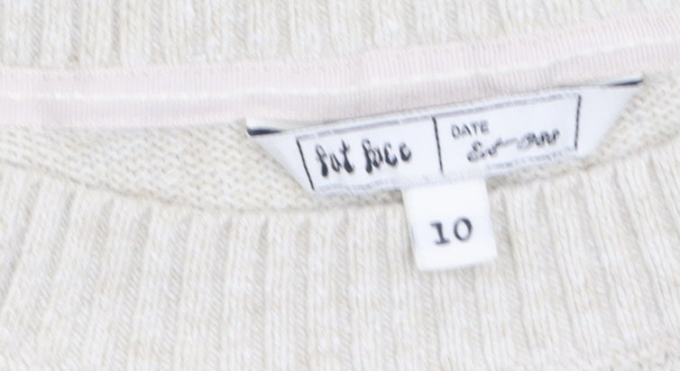 Fat Face Women's Beige Cotton Blend Crew Neck Jumper Size 10