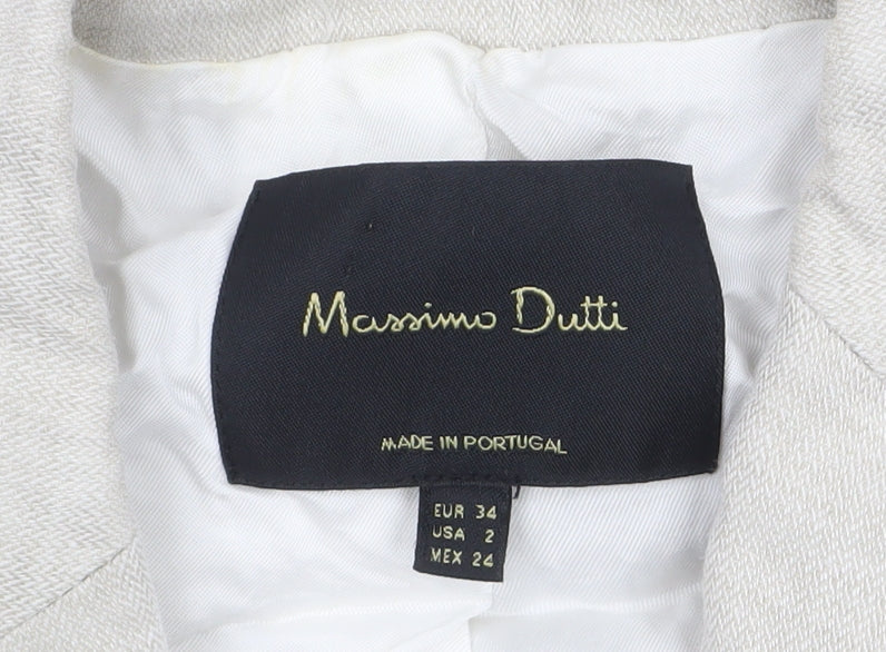 Massimo Dutti Women Beige Linen Blazer Size 6 Single-Breasted Jacket