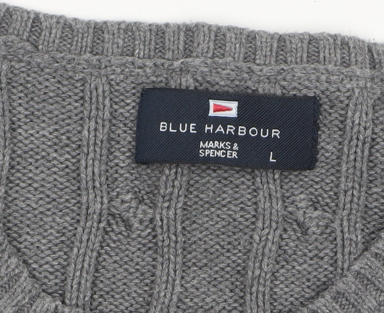 Marks and Spencer Blue Harbour Men's Grey Cable Knit Cotton Jumper L