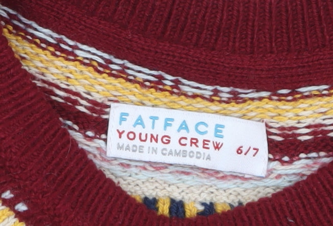 FatFace Girls Red Penguin Fair Isle Knit Jumper Dress Size 6-7 Years Winter