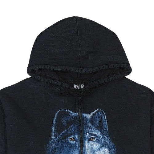 Wild Mens Black XL Full Zip Hoodie Wolf Graphic Cotton Sweatshirt