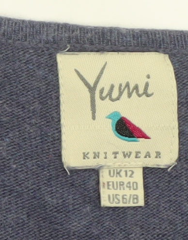 Yumi Women Blue Horse Knit Shift Dress UK12 3/4 Sleeve Casual