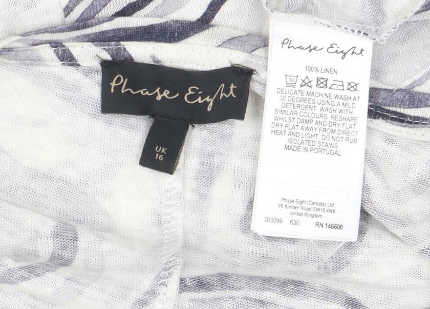 Phase Eight Women’s Grey Linen Animal Print Short Sleeve T-Shirt UK 16