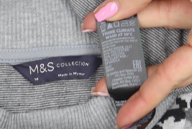 Marks and Spencer Women Grey Animal Print Long Sleeve Pullover Sweatshirt Size 14