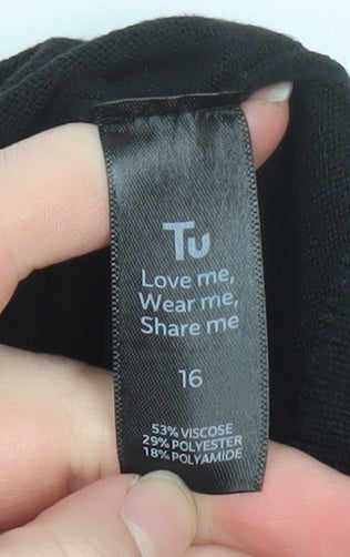 Tu Women Black Long Sleeve Crew Neck Pullover Jumper Size 16