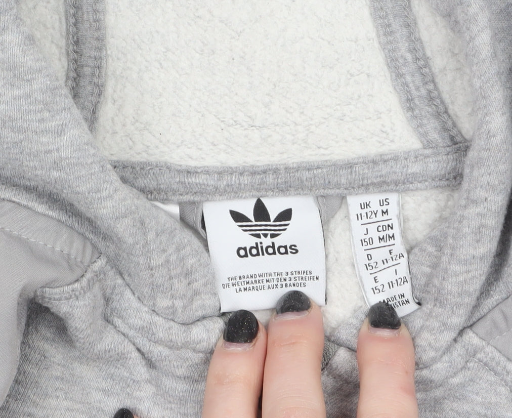 Adidas Boys Grey Full Zip Hoodie 11-12 Years Hooded Logo Sportswear