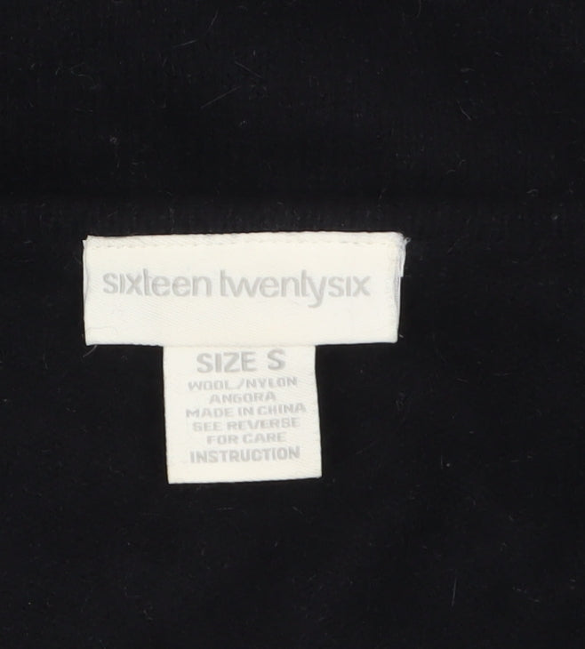 Sixteen TwentySix Women's Black Wool Angora Cardigan Size S Jewel Accent