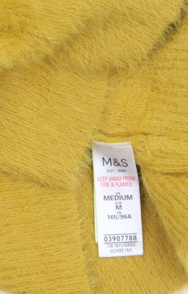 Marks and Spencer Womens Yellow V-Neck Fluffy Knit Jumper M