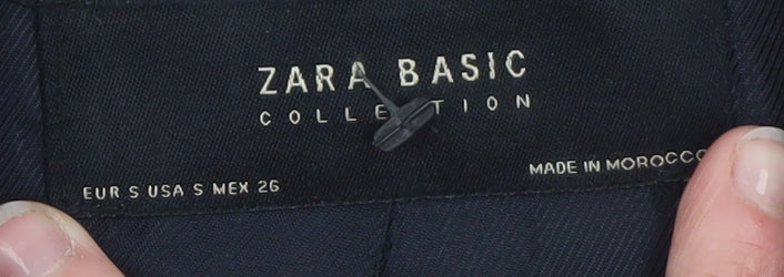 Zara Women's Blue Pea Coat Size 8 Double-Breasted Cotton Blend