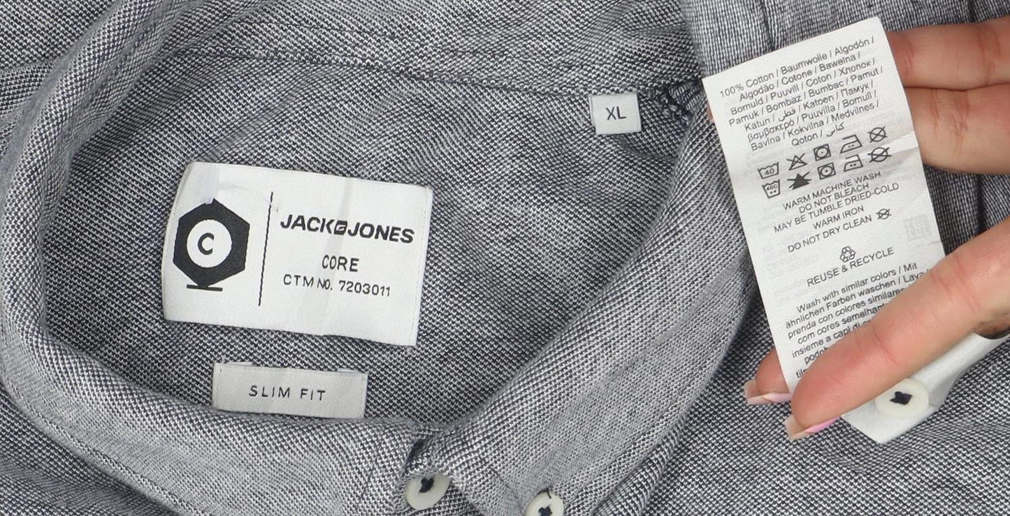 Jack & Jones Men’s Grey Slim Fit Cotton Short Sleeve Polo Shirt XL