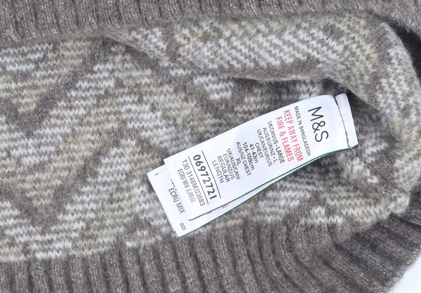 Marks and Spencer Mens Beige Wool Blend Crew Neck Jumper Size L