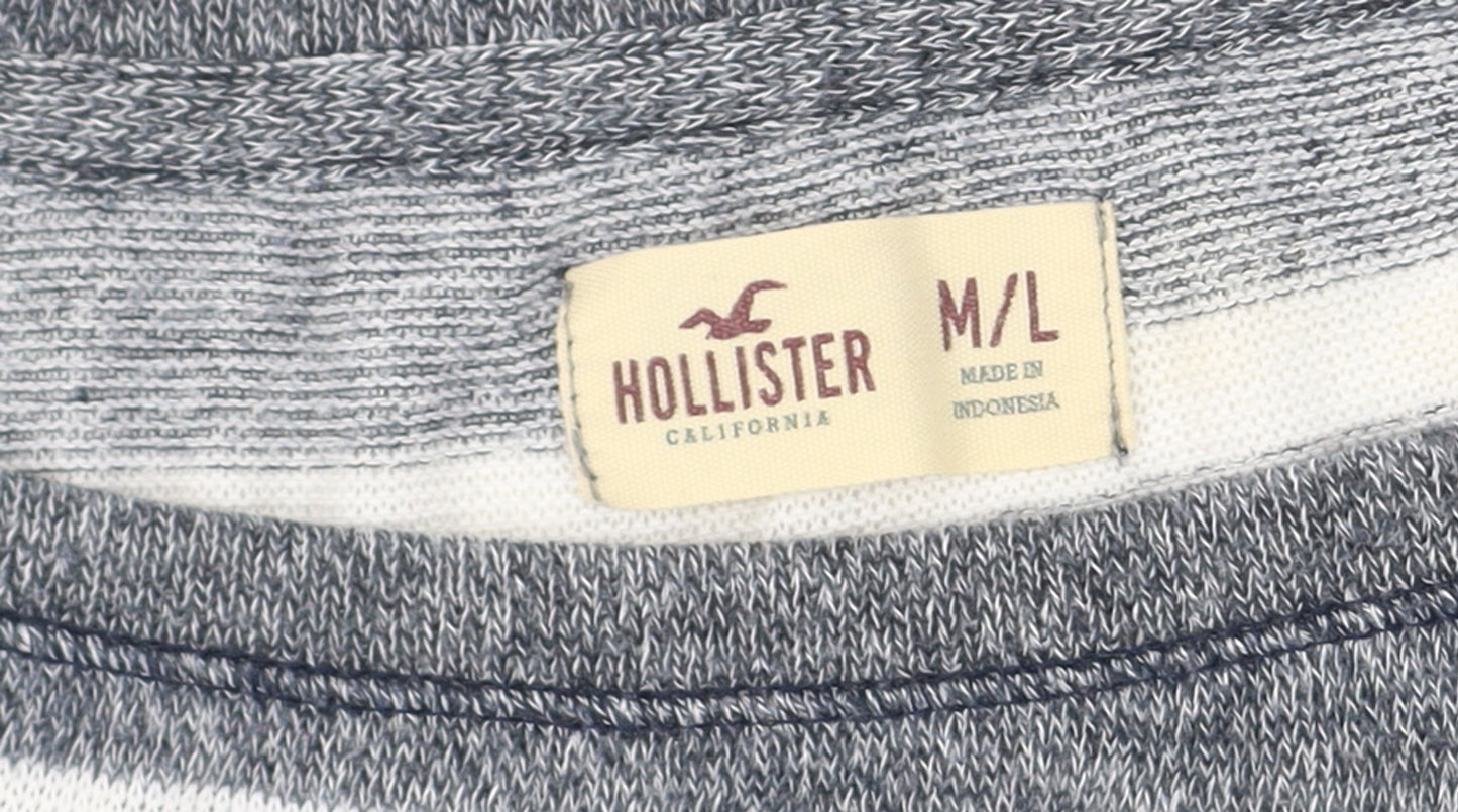 Hollister Women’s Grey Striped Cropped T-Shirt M Relaxed Fit