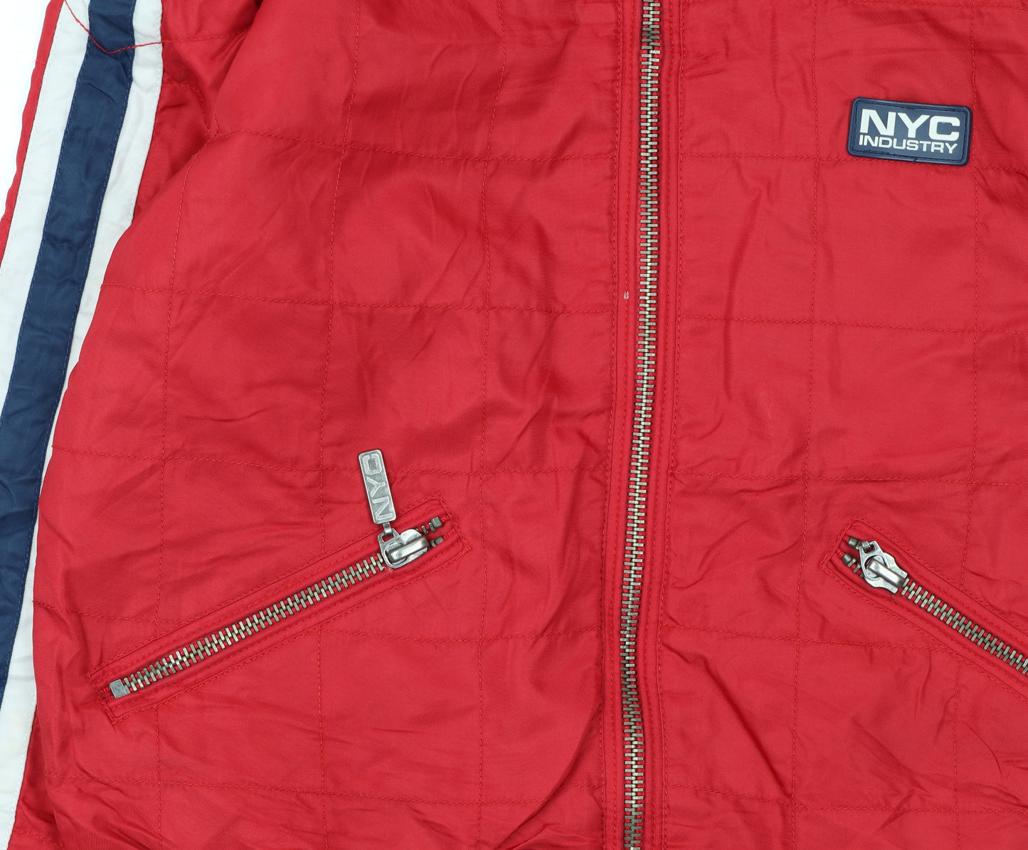 NYC Industry Women’s Red Bomber Jacket Size S Logo Zip Detail