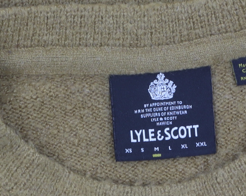Lyle & Scott Men's Brown Wool Blend Crew Neck Jumper Size M