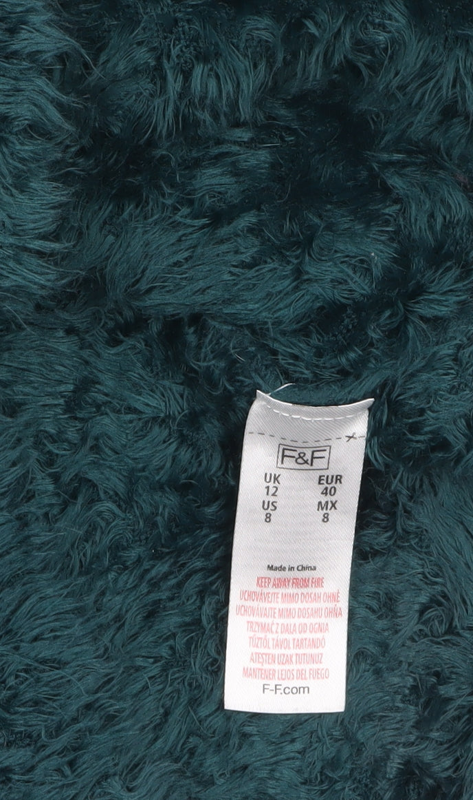 F&F Women’s Green Long Sleeve Fuzzy V-Neck Pullover Jumper Size 12