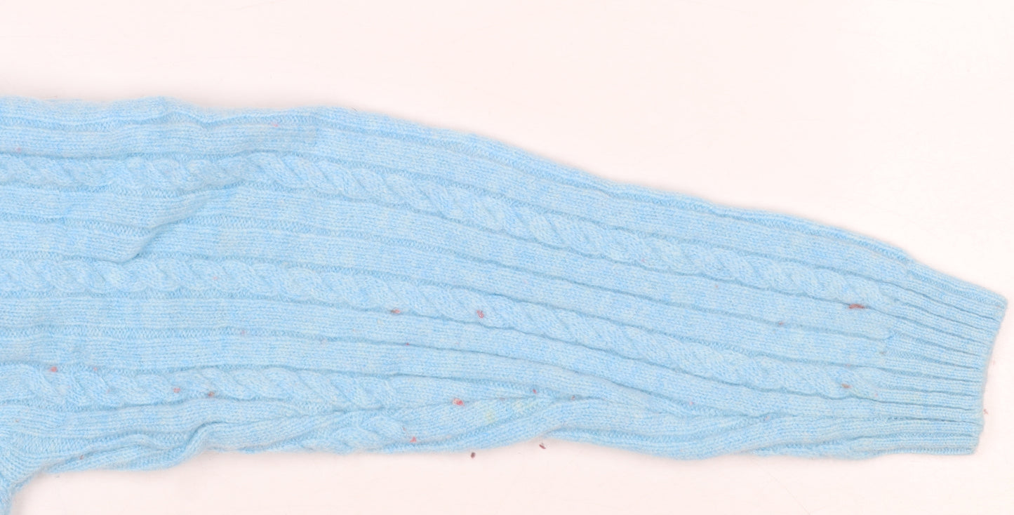 David Nieper Women Blue Roll Neck Cable Knit Wool Jumper Size 12