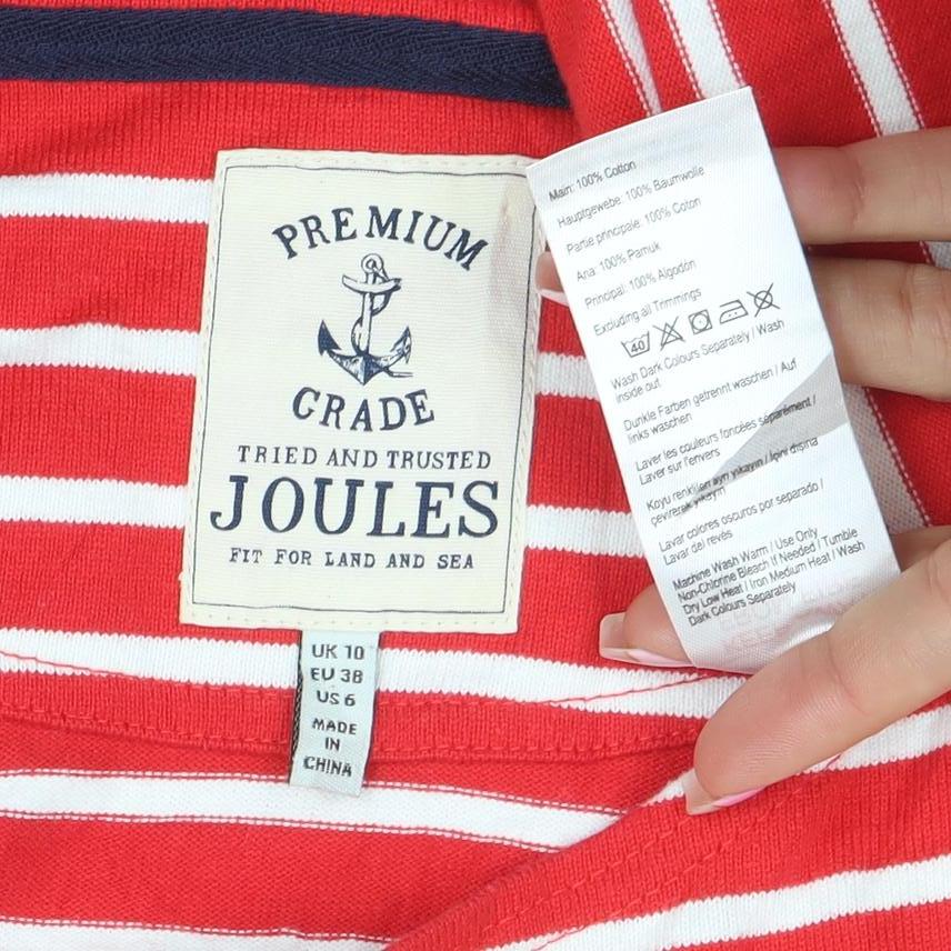 Joules Women's Red Striped Jingle Belle Long Sleeve Cotton T-Shirt Size 10