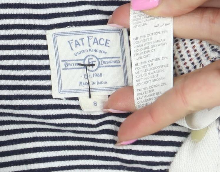 Fat Face Womens Beige Blue Striped Henley Sweatshirt Size S Cotton Blend