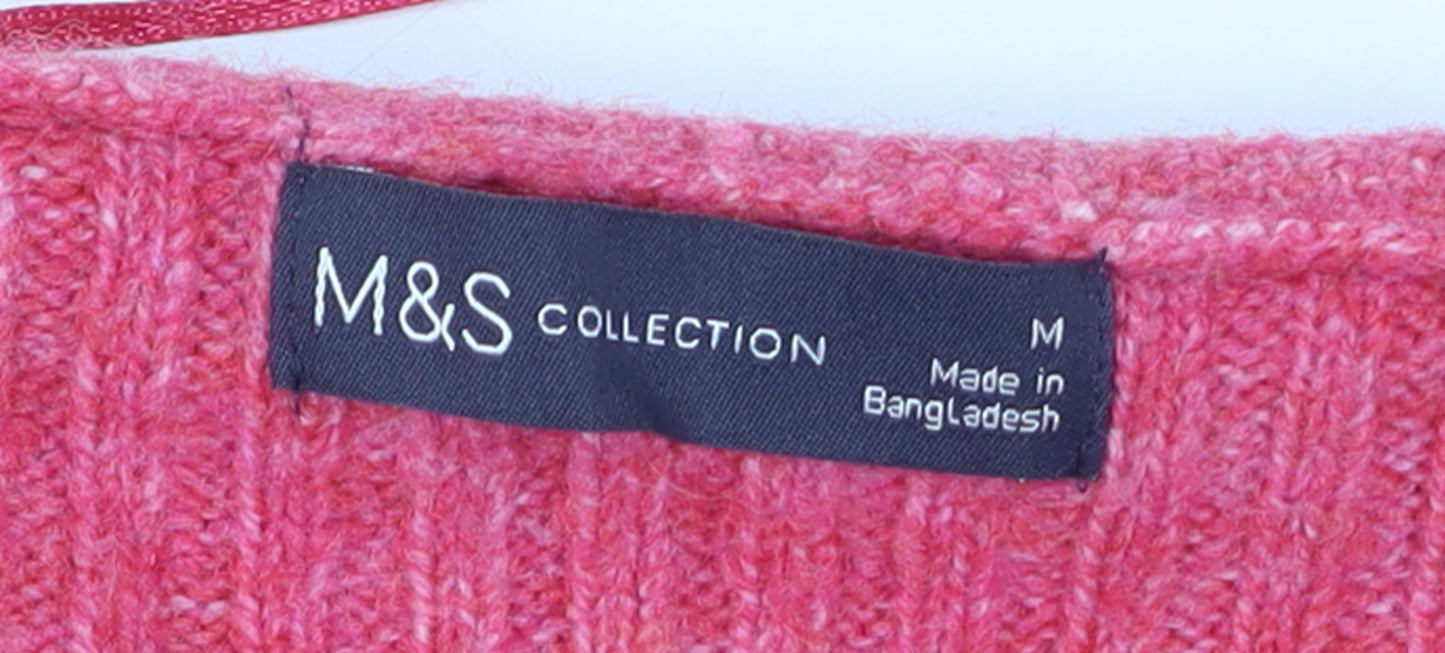 Marks and Spencer Women’s Pink Knit 1/2 Zip High Neck Jumper M