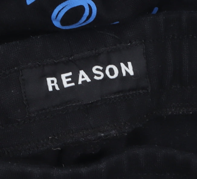 Reason Womens Black Art Print Cotton Jogger Trousers Size M