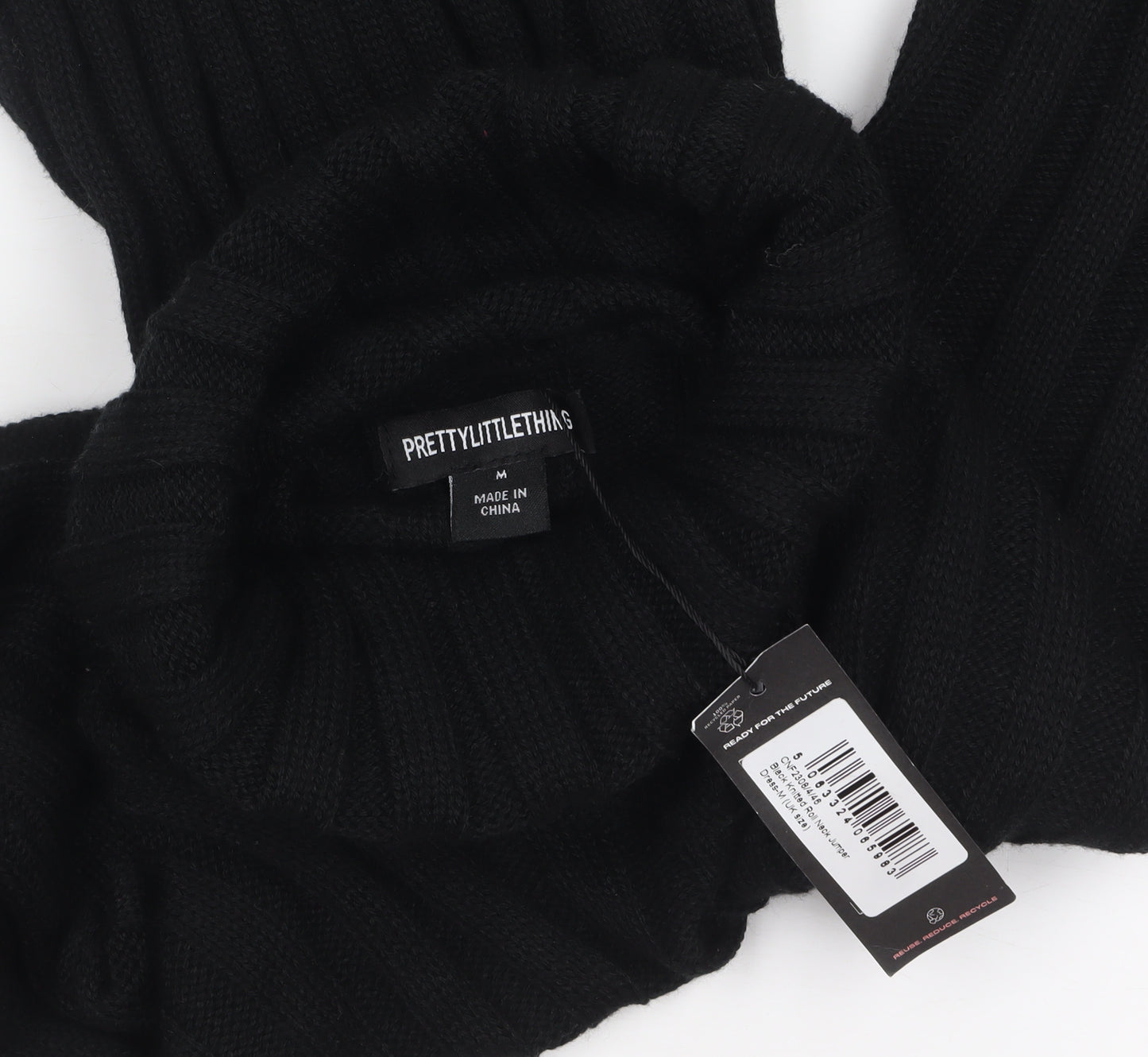 PrettyLittleThing Women Black Roll Neck Long Sleeve Bodycon Knit Dress Size M