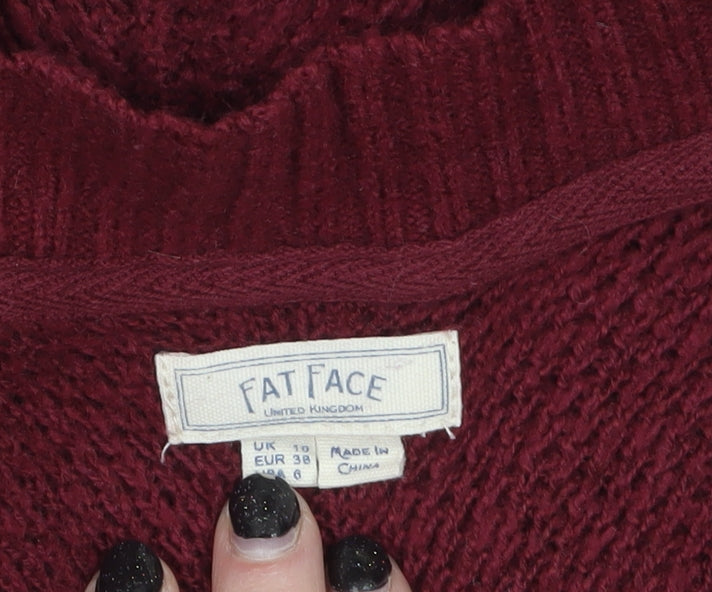 Fat Face Women's Red Cotton Knit Long Sleeve Tunic Jumper Size 10