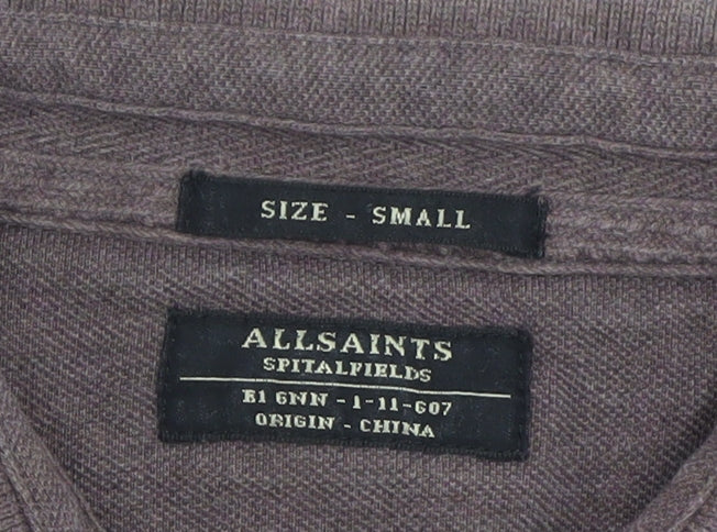 AllSaints Men's Brown Slim Fit Cotton Polo Shirt Size S