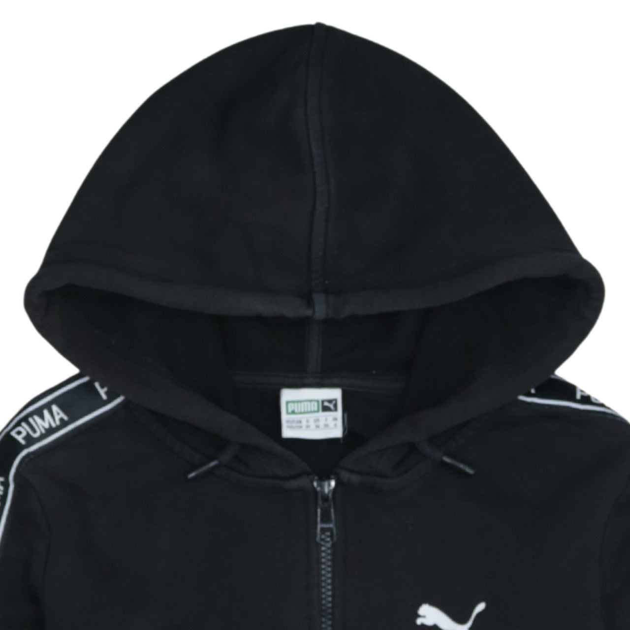 Puma Womens Black Size 6 Full Zip Hoodie with Logo Trim