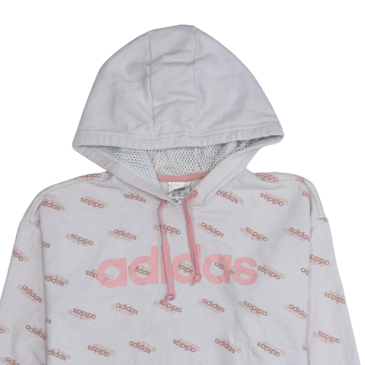 Adidas Womens White Pink Logo Print Pullover Hoodie Size S 8-10