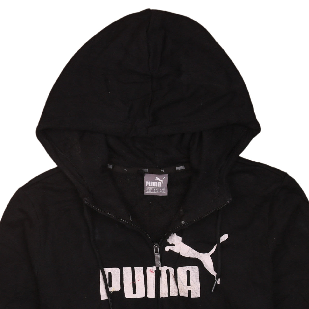 Puma Womens Black Full Zip Hoodie Size 12 Logo Print Casual Sweatshirt