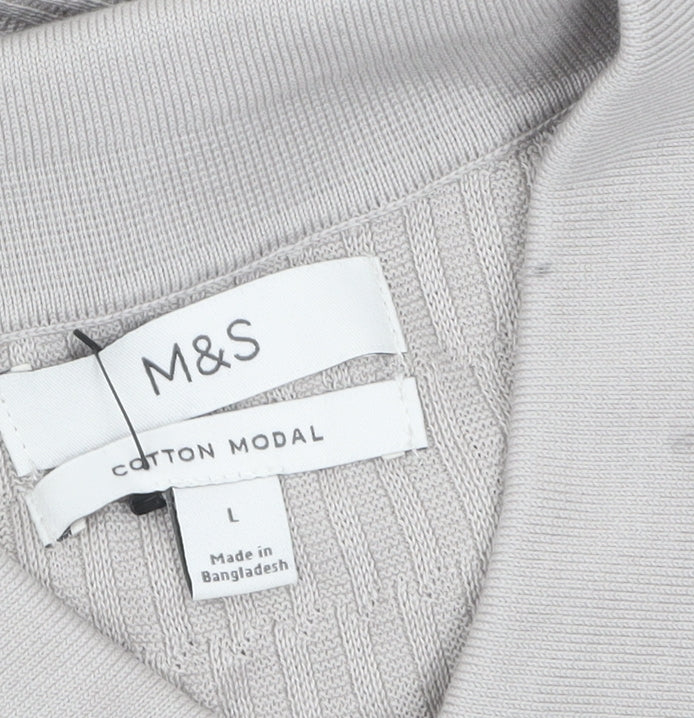 Marks and Spencer Mens Beige Cotton Modal Collared Henley Jumper L