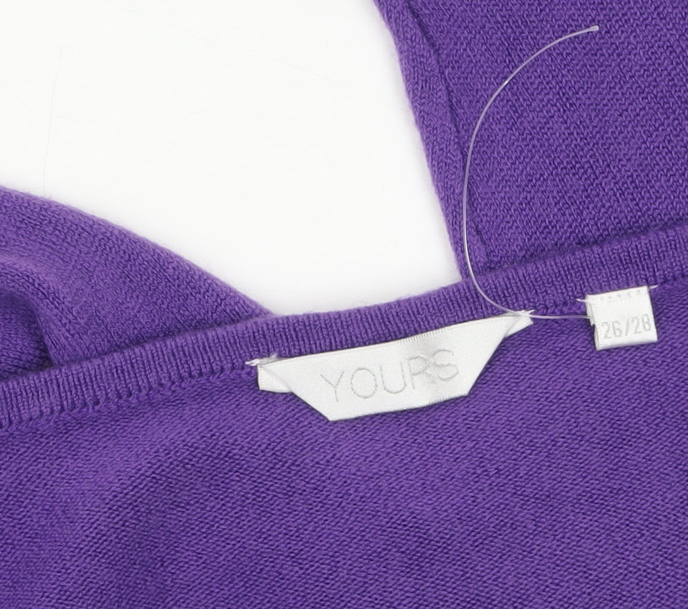 Yours Women Purple V-Neck Long Sleeve Plus Size 26/28 Acrylic Jumper