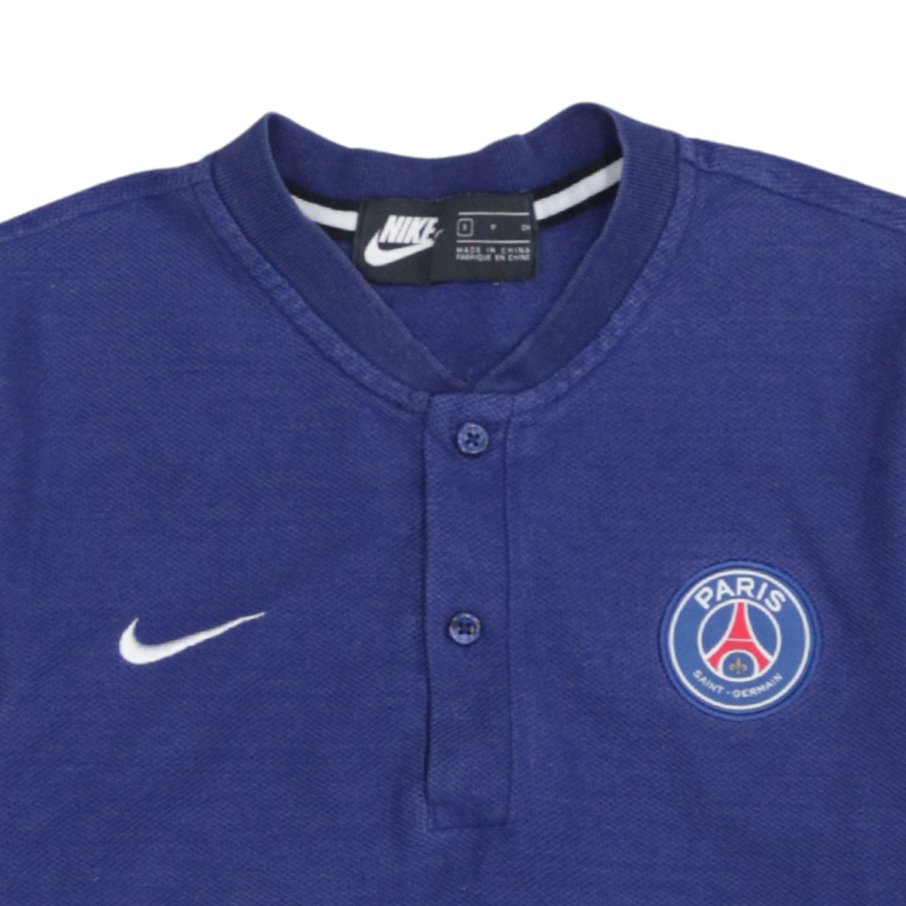 Nike Men Blue PSG Paris Saint-Germain Short Sleeve Henley Shirt S