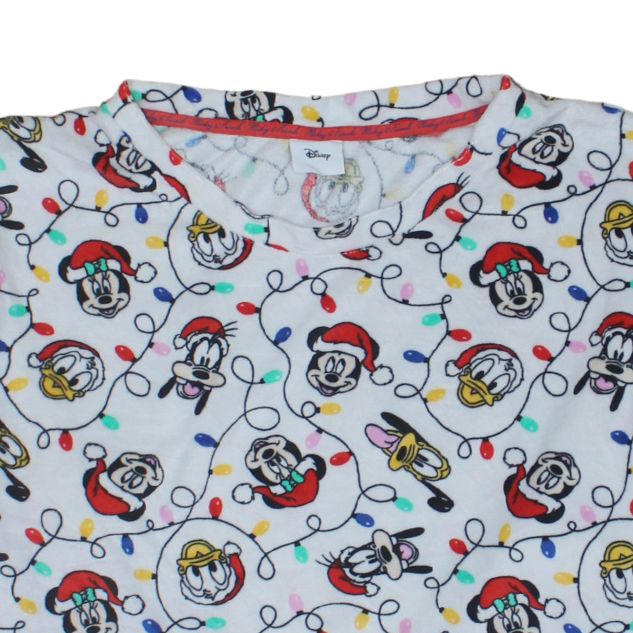 Disney Tu Womens White Christmas Mickey & Friends Long Sleeve Pyjama Top Size 20