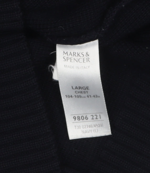 Marks and Spencer Men’s Navy Blue Wool Blend Pullover Jumper Size L