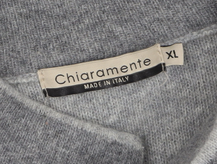 Chiaramente Women Grey Wool Cardigan XL Collared Buckle Knit