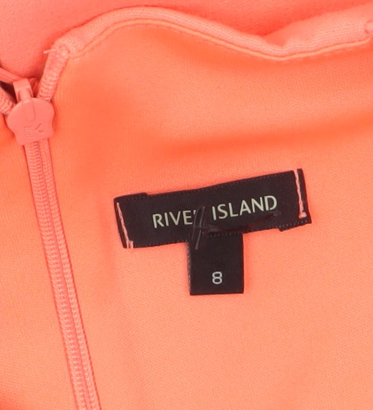 River Island Women’s Orange Bodycon Dress Size 8 Knee Length Fitted Zip Detail