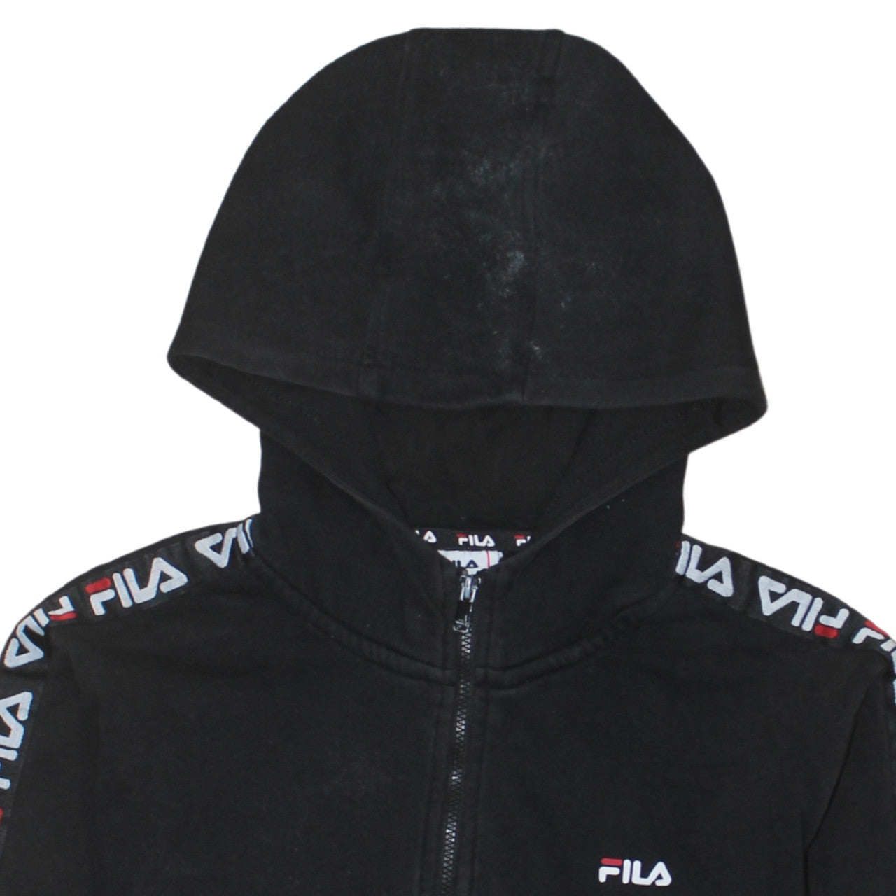 Fila Boys Black Full Zip Hoodie 13-14 Years Logo Tape Sleeve Casual