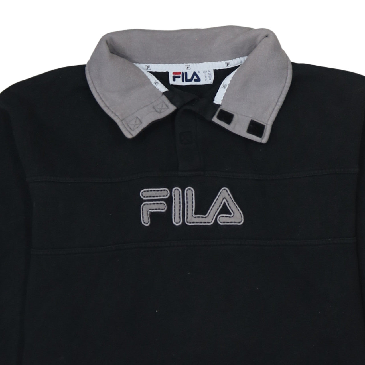 Fila Mens Black Collared Henley Sweatshirt M Embroidered Logo