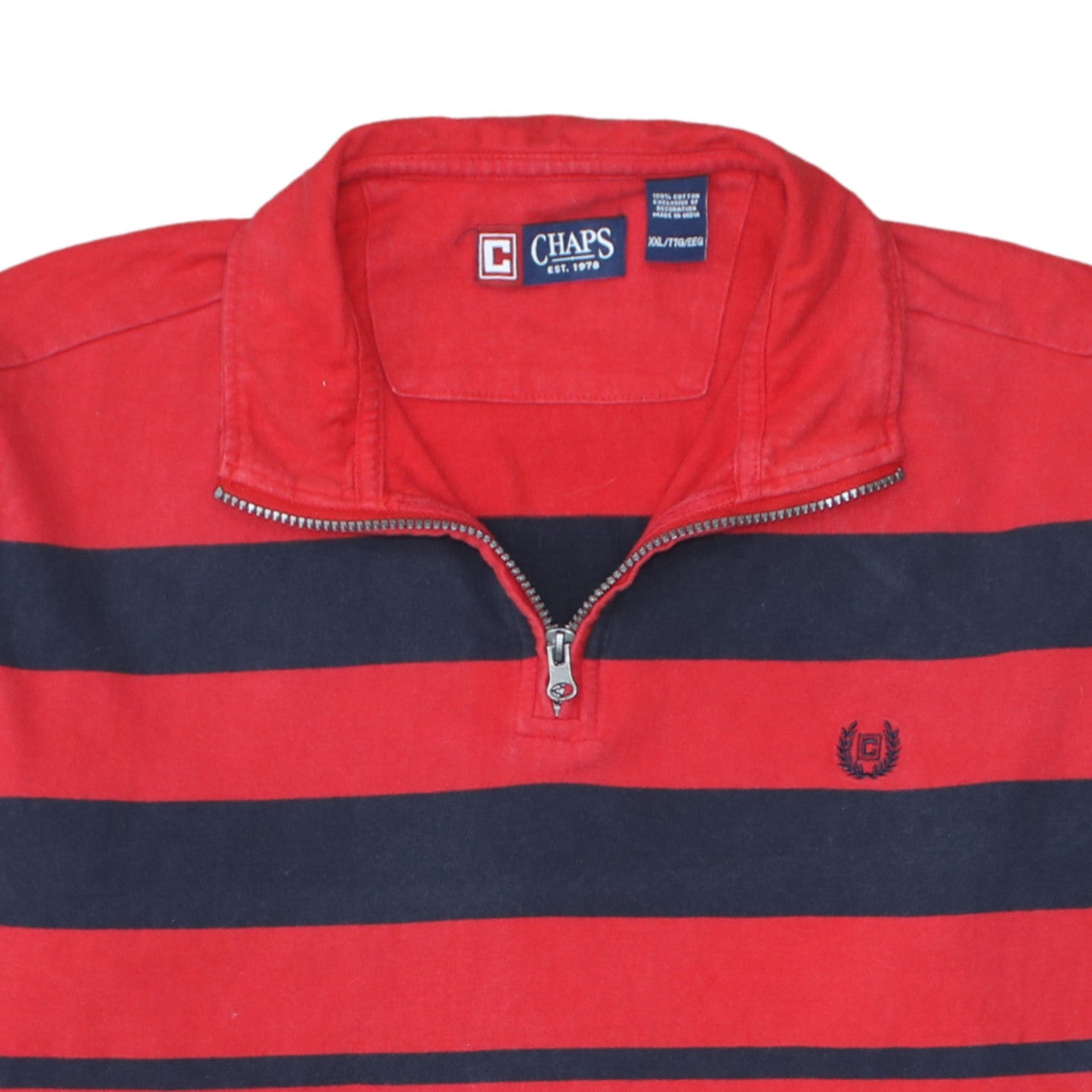 Chaps Men's Red Striped 1/4 Zip Cotton Sweatshirt 2XL