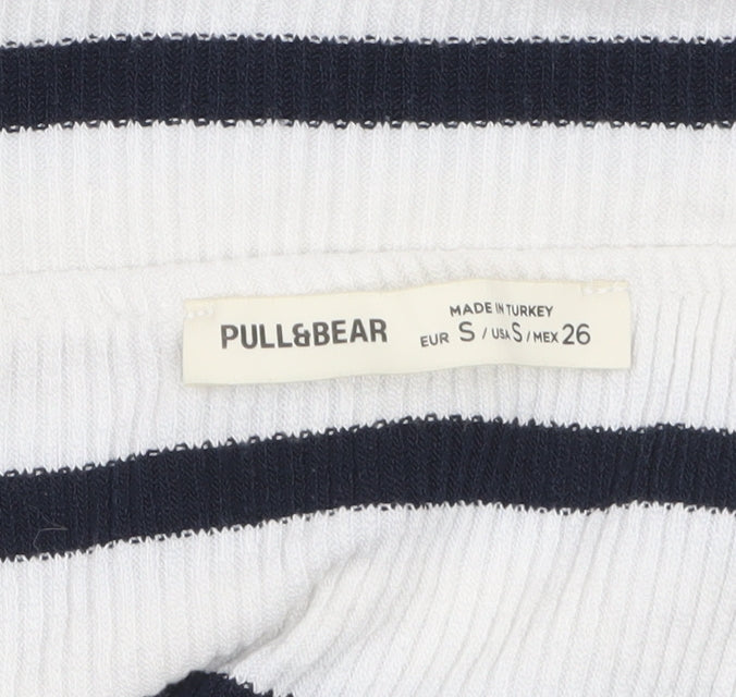 Pull & Bear Women’s White Striped Off Shoulder Cropped Top Size S