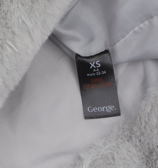 George Women’s Grey Faux Fur Coat XS Soft Lined Winter Overcoat