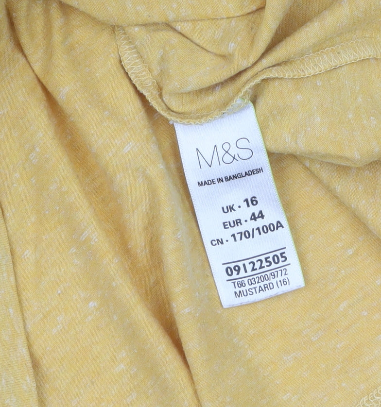 Marks and Spencer Women's Yellow Long Sleeve V-Neck T-Shirt Size 16