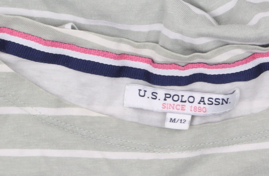 U.S. Polo Assn. Womens Green Striped 3/4 Sleeve Cotton T-Shirt M