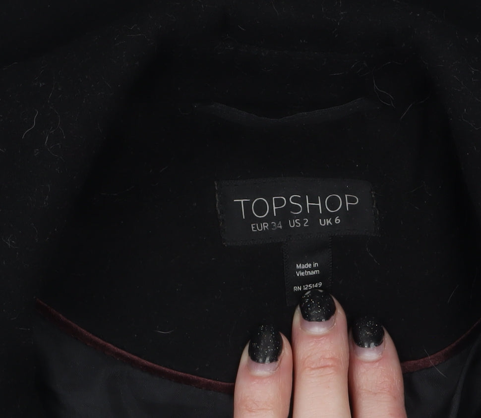 Topshop Women's Black Wool-Blend Mid-Length Overcoat UK 6